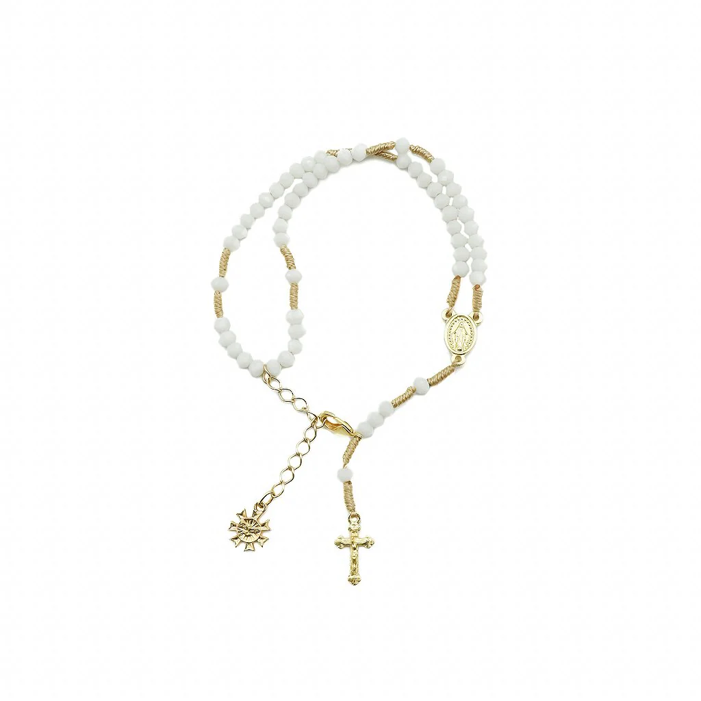 Pulseira Terço Cristal Vidro 4mm redondo Branco