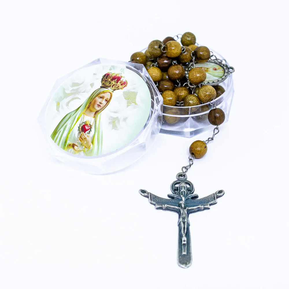 Terço 8mm Madeira Com Caixa Acrílica - Nossa Senhora de Fátima - Image 3