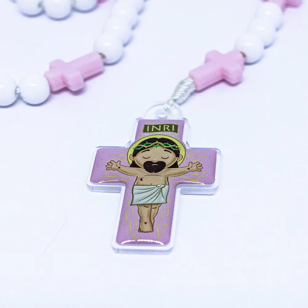 Terço Infantil Com Caixa Acrílica - Anjo Rosa - Image 4