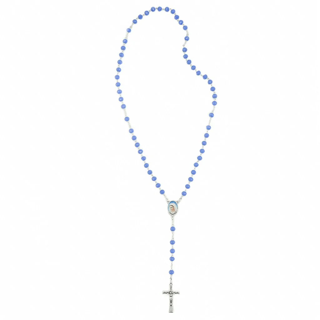 Terço Cristal Azul Leitoso - Medjugorje