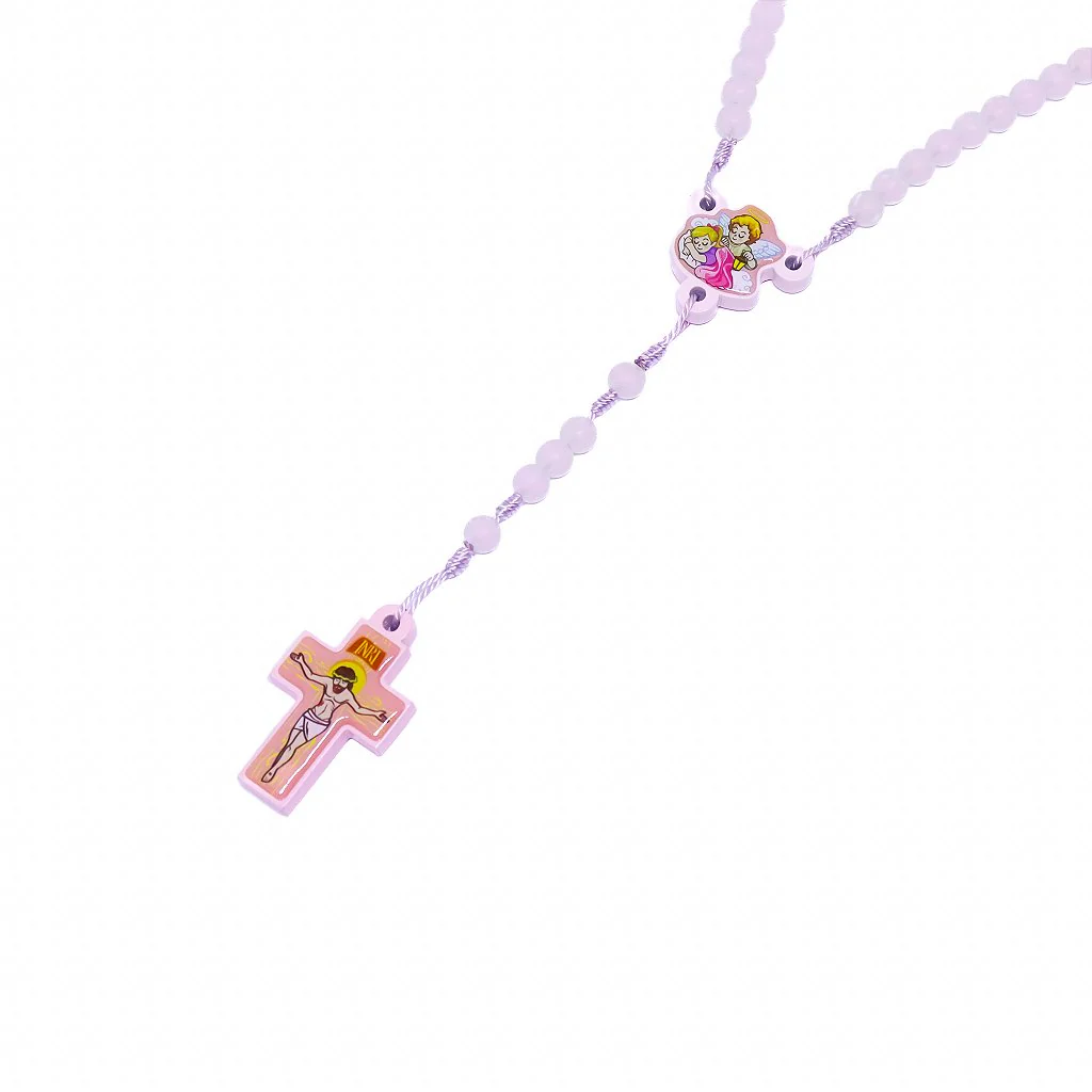 Terço Infantil Anjo da Guarda Bola Translucida - Rosa - Image 2