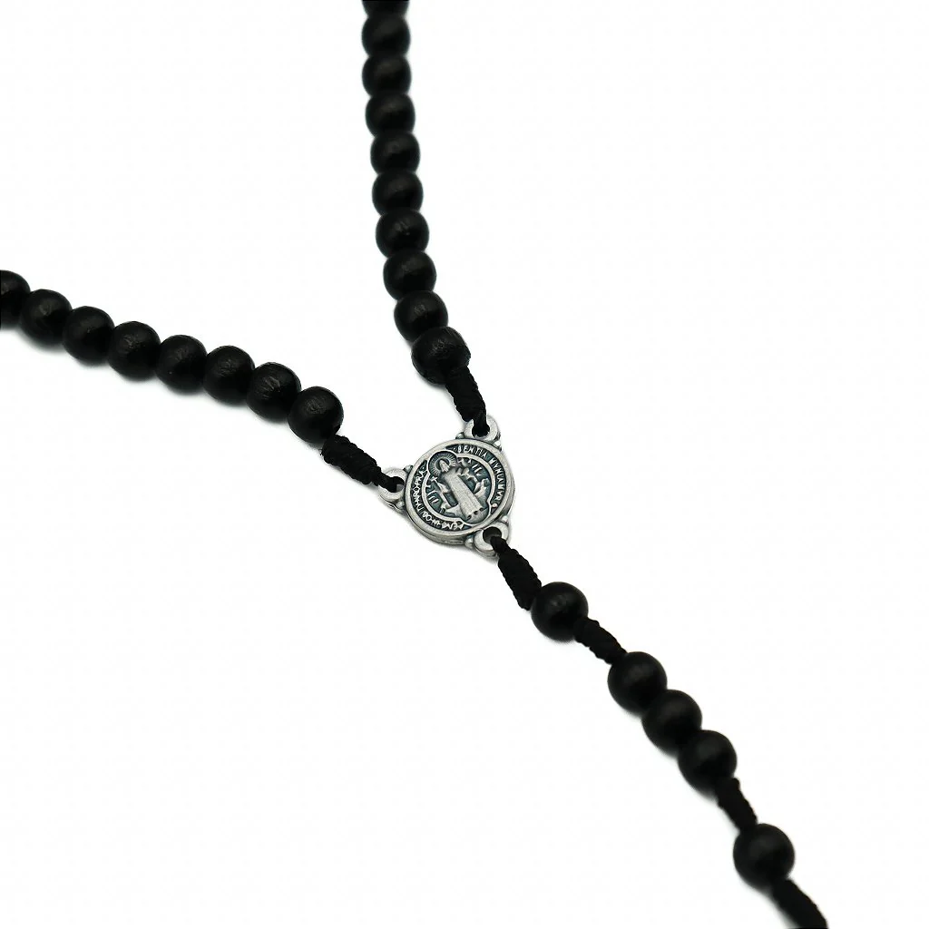 Terço Madeira Preta Cordão 6 mm São Bento Prata Velha - Image 5