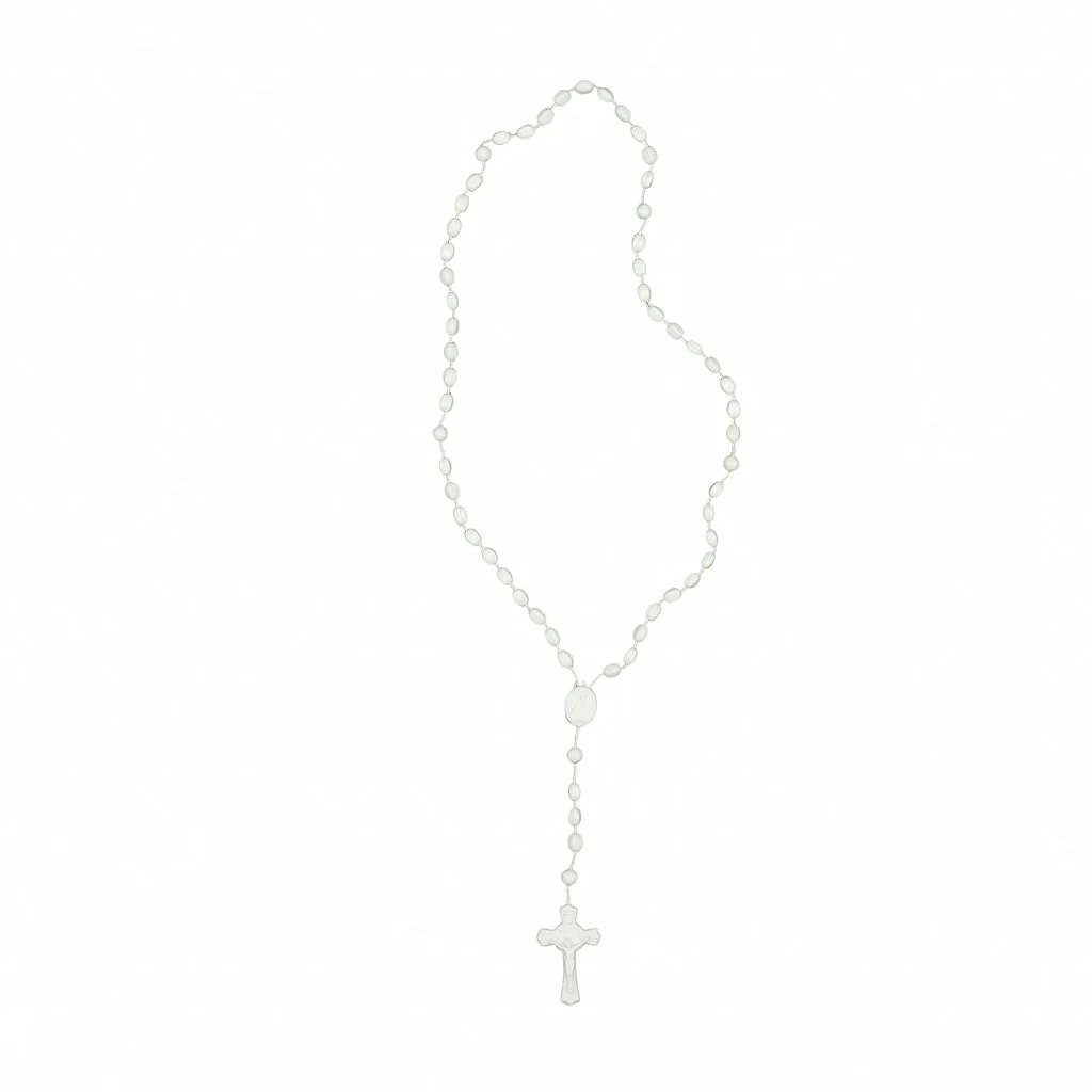 Terço Plástico Branco - Nossa Senhora Aparecida e Sagrado coração de Jesus